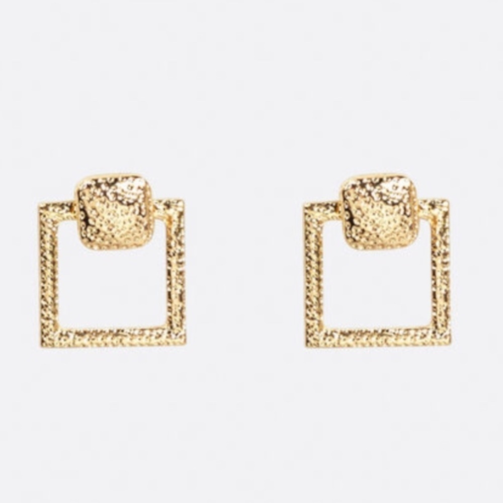 New Gold Tone Textured Doorknocker Earrings